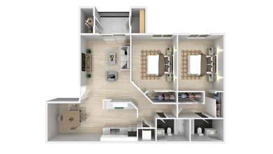 2Bed 2Bath 981sf floor plan